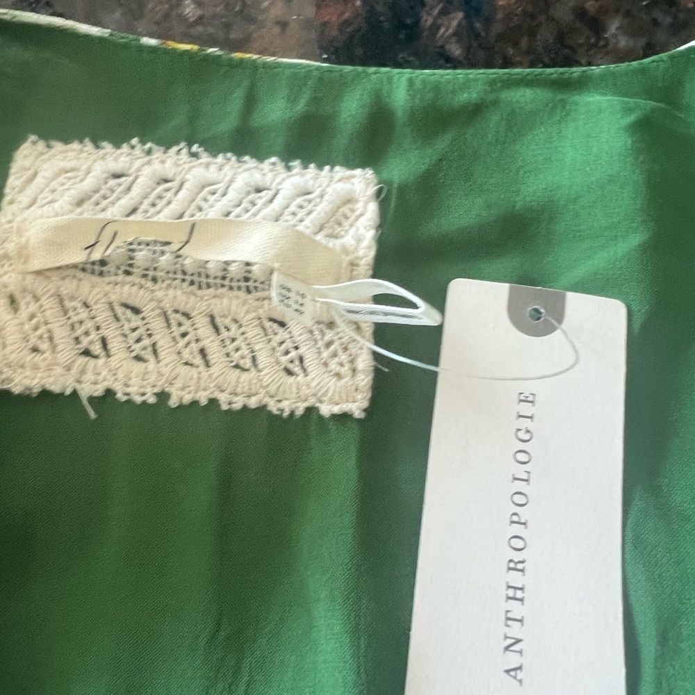 Anthropologie Green Long Sleeve Sundress Silk Kimono Dress NWT - Picture 12 of 14